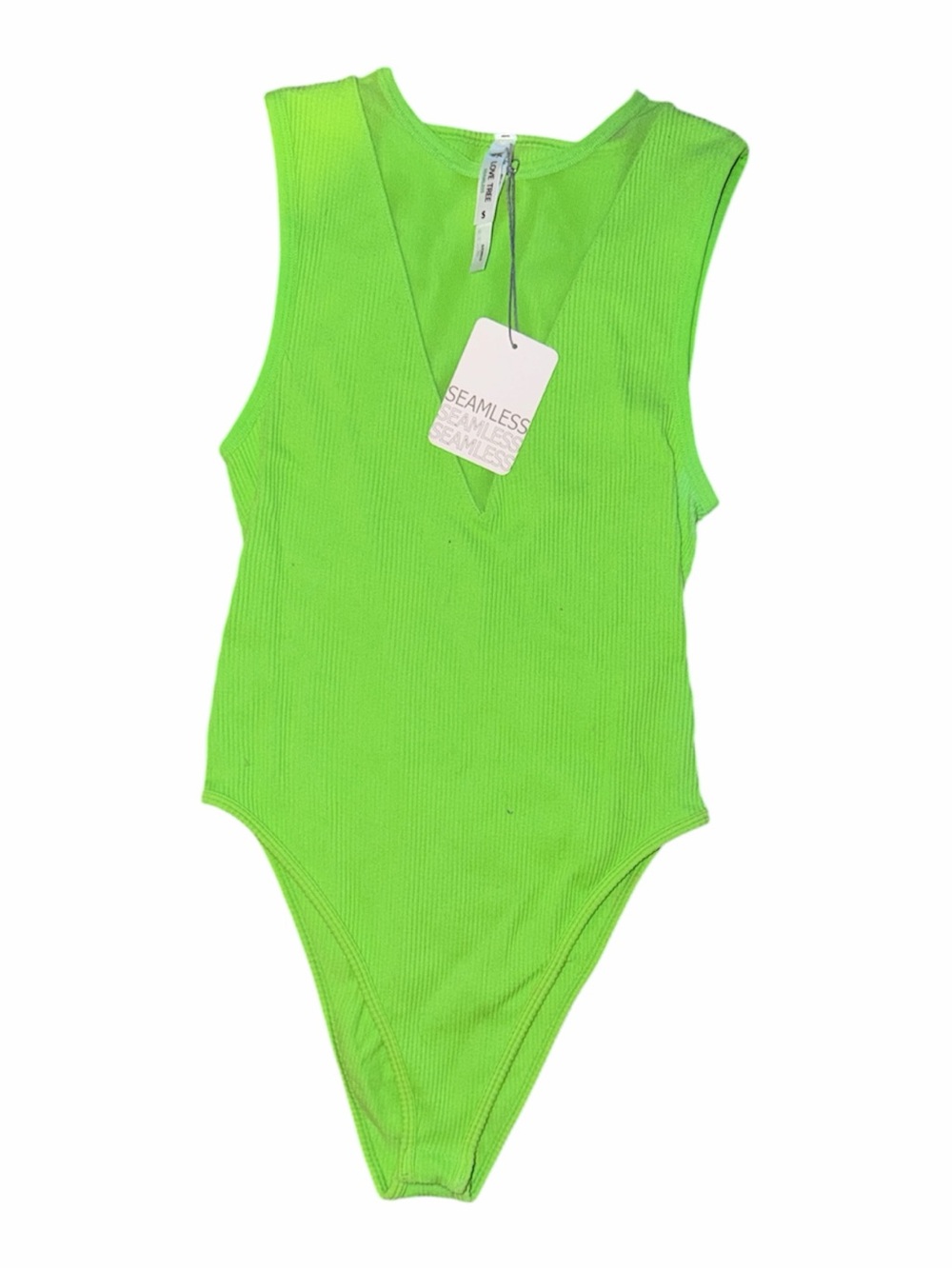 Love Tree Neon Green Ribbed V-Neck Bodysuit